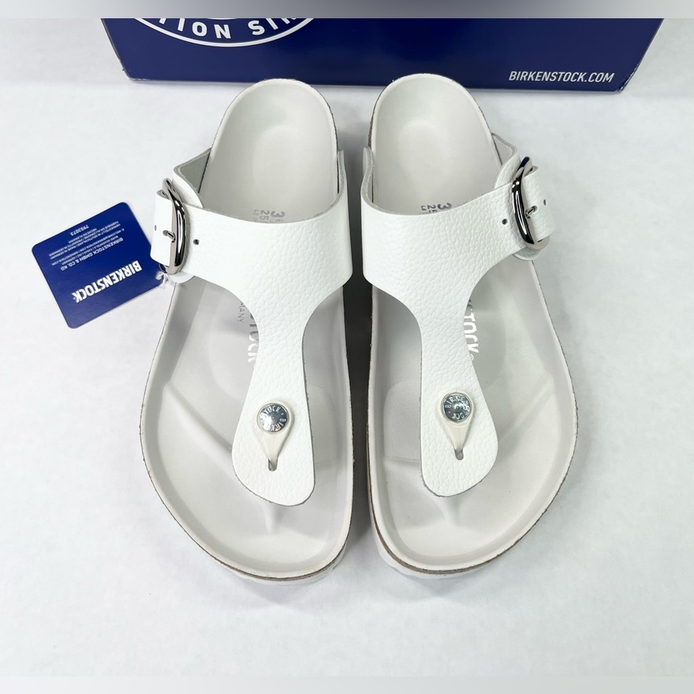 **SOLD** Birkenstock Big Buckle Gizeh White Leather 39 Regular Women 8 Men 6 - Picture 3 of 16
